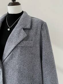 Auralis 大码女装秋冬时尚休闲宽松舒适日常基本款灰色百搭粗花呢西装外套、秋装、冬装、外出装、女式西装外套 - 灰色 - 查看 4
