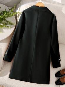 SHEIN Teen Girls Camel Waist Cinched Elegant Wool Blend Double-Breasted Jacket, Versatile For Commuting