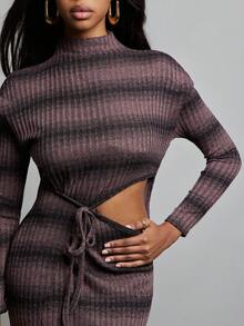 NYA SZN 连衣裙长袖镂空毛衣修身特殊场合活动早午餐伊比沙岛酷女孩浪漫婚礼罗纹针织弹力超长秋冬女装 - 紫色 - 查看 4