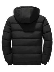 Manfinity Homme Áo khoác mùa đông dài tay có mũ, màu trơn, lót giữ nhiệt, khóa kéo, dây rút, dành cho nam. - màu đen - Xem 2