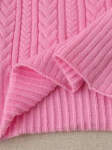 Tween Girls Textured Cable Knit Sweater Dress, Cozy Crew Neck Long Sleeve Tunic Dress, Elegant & Fashionable For Vacation, Autumn/Winter - Pink - View 7
