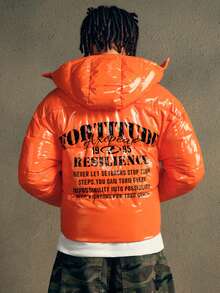 AXEPEAK Men's Casual Hooded Zip-Up Padded Coat, Warm For Winter Street Wear - Orange - View 2