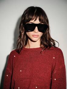 SHEIN Luminelle 2 件女士优雅手工水钻针织毛衣和裙子套装，宽松星空套头衫和中长裙