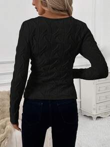 SHEIN Clasi Women's Crossover Cable-Tie Elegant Sweater In Fall/Winter,Fall,Fall Clothes For Women - Black - View 2
