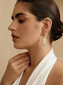 Opalesca Women Stud Earrings,For Mom/Women/Girl/Mother,Fall/Autumn/Winter,Outfits,Old Money,Premium,Pearl,Elegant,Fairycore/Fairy - Gold - View 3