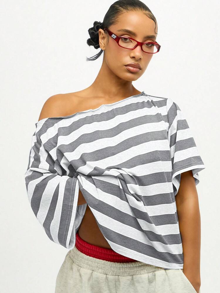 SUMWON WOMEN Striped Off Shoulder Top With Tie Detail