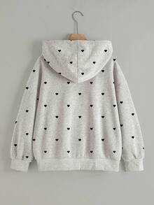 Resyla 秋季、返校季、冬季外套、百搭时尚黑色波点爱心印花套头卫衣、时尚达人必备、吸睛、图案设计、日常穿着、假日、女士长袖连帽卫衣 - 灰色 - 查看 2