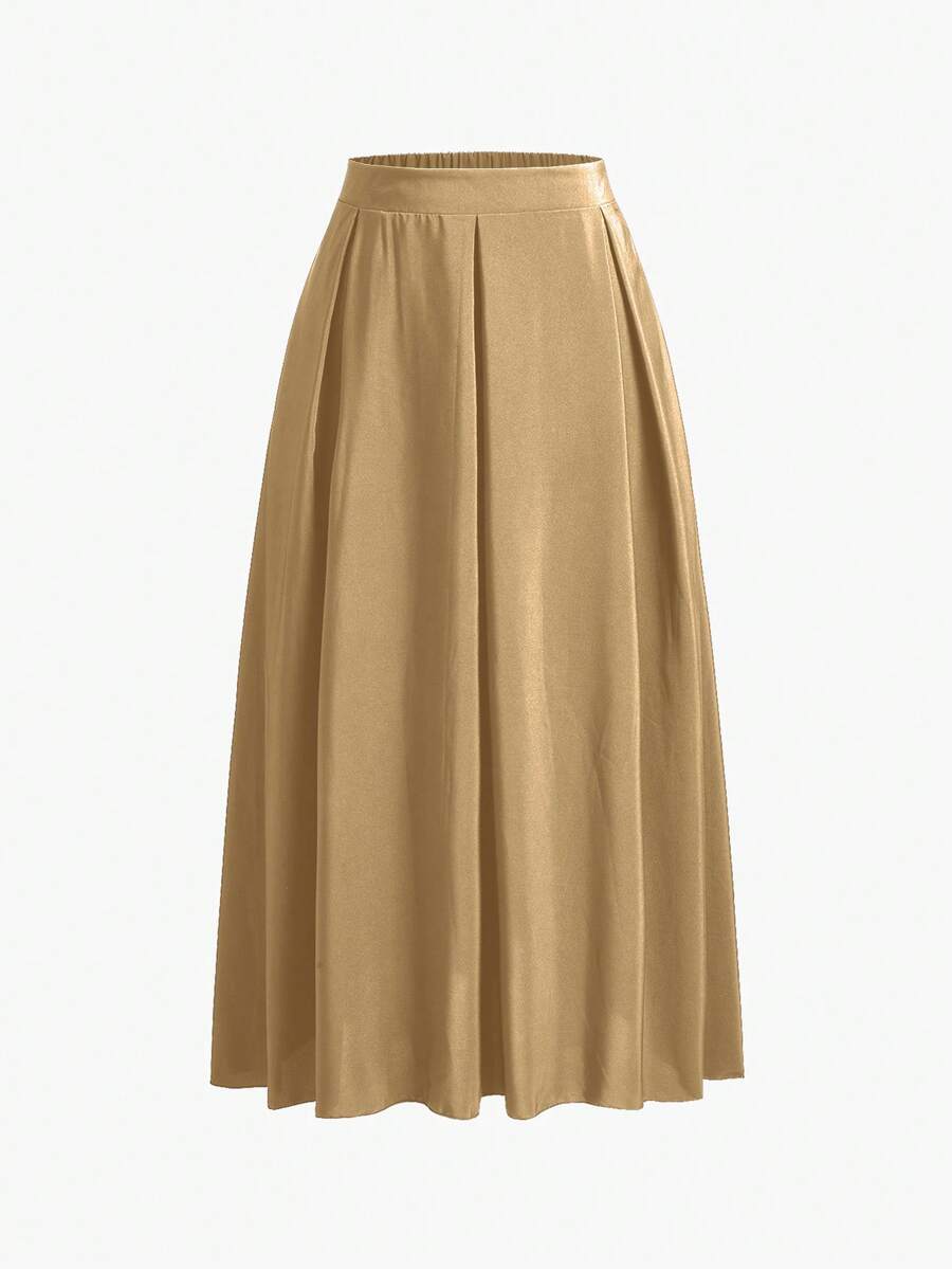 SHEIN Unity 加大纯色斜口袋褶饰细节女式长裙