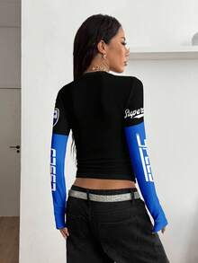 Coolane Women's Y2K Racing Car Formula Racing Pattern Streetwear Bustier V-Neck T-Shirt. Streetwear, Vintage, Back To School, Retro, Club, Cool, Fall Women's Clothing, Women's Casual Outfits, Autumn And Winter, Hip-Hop, Style Core Aesthetics - Multicolor - View 2