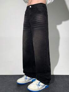 SHEIN 青少年男孩时尚休闲 Y2K 复古酷炫街头基础款简约黑色牛仔宽松舒适牛仔裤日常穿着秋冬秋季锐舞节和街头服饰 - 黑色 - 查看 3