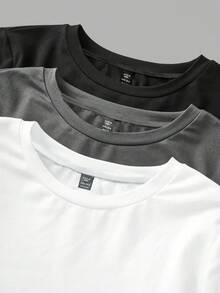 SHEIN CURVE+ Conjunto de 3 Peças Camiseta Casual de Manga Longa com Gola Redonda Ajustada para Mulheres Tamanhos Grandes, Adequado para Primavera, Outono e Inverno