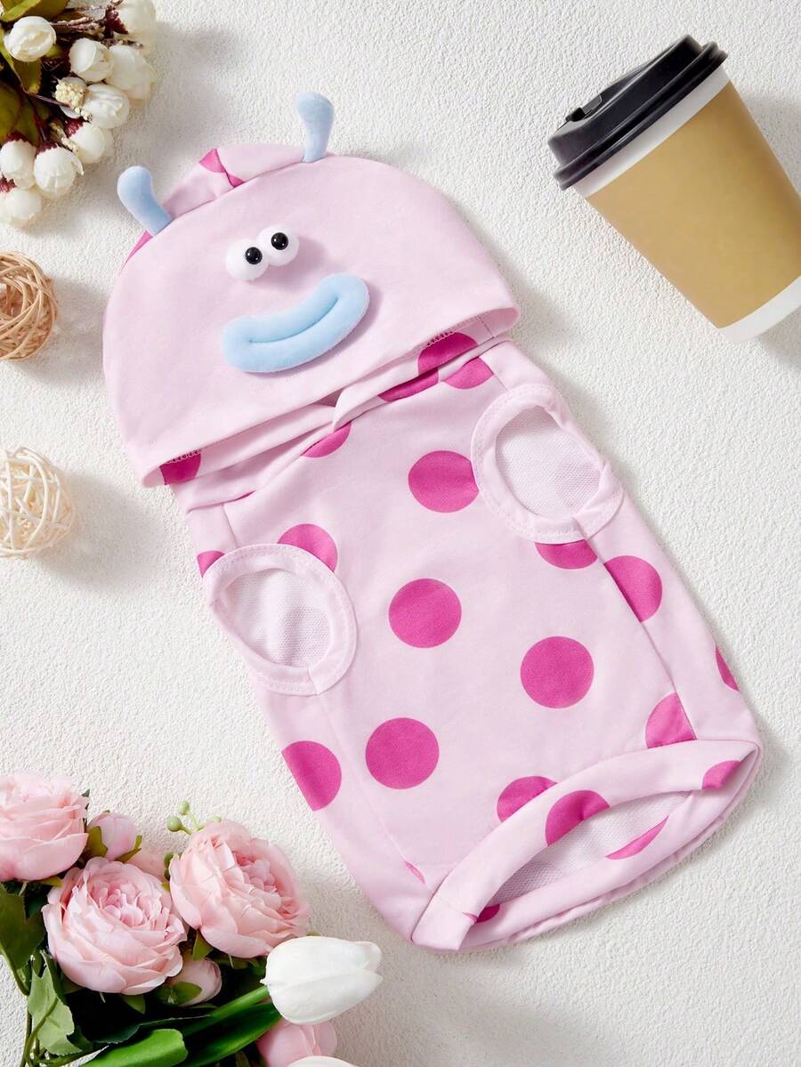 PETSIN 1 Stück rosa gepunkteter 3D Augen- und Ohren Monster förmiger süßer Cartoon Kapuzenpullover für Katzen und Hunde