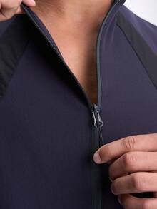 Chaqueta con cierre de cremallera, cuello alto, bolsillo y estampado de letras de manga larga - Azul - Ver 4