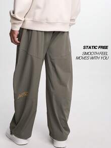 Pantalones holgados con cintura elástica y bolsillos, otoño - Verde militar - Ver 2