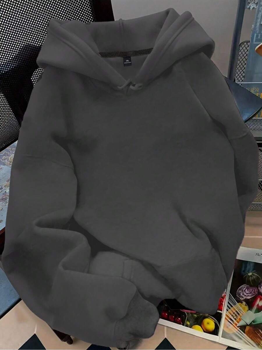 EMERY ROSE Plus Size Women's Solid Color Casual Sweatshirt, Autumn/Winter - Dark Grey - View 1