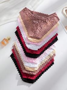 SHEIN 12件套浪漫性感蕾丝女士丁字裤，透明内衣 - 彩色 - 查看 3