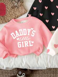 SHEIN Conjunto de 3 piezas de suéteres casuales de punto suave con cuello redondo, ajuste holgado y diseño de gatos y corazones "La pequeña niña de papá" para bebés niñas - Multicolor - Ver 4