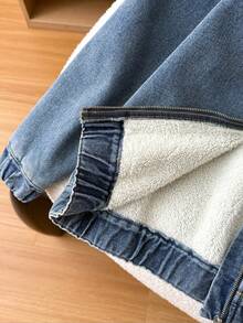 SHEIN Tween Jungen Mode Lässig Y2k Vintage Cool Straße Rückkehr zur Schule College Basic Label Einfach und Bequem Blau Denim Fleece Kapuzen Langarm Jacke für Kinderbekleidung Tween Jungen Kostüm Alltagskleidung und Kinder Sommer und Herbst Rave Outfits Festival und Strand Outfits Streetwear Schulkleidung