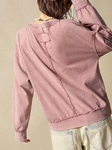 Bohemela 波西米亚风圣诞音乐节休闲纯色针织圆领长袖宽松水洗女式卫衣，冬季 - 粉色 - 查看 7