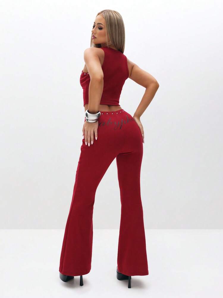 BABYPHAT Leggings a costine con dettagli di borchie sulla vita, adatti per uso casual quotidiano delle donne