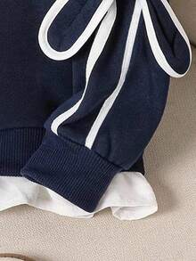 Tween Girl Colorblock Bow Decor 2 In 1 Sweatshirt - Royal Blue - View 5