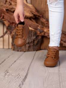 Niño Mocasín Hecho a Mano Piel Punta Redonda o Suela Flexible Estilo Casual Escuela Diario Zapato Infantil - Café integral - Ver 1