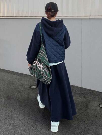 FRIFUL Women's Casual Daily Commute Simple Solid Color Patchwork Zipper Quilted Pocket Drop Shoulder Loose Drawstring Hem Hoodie And Wide Leg Pants 2 Piece Set, Autumn