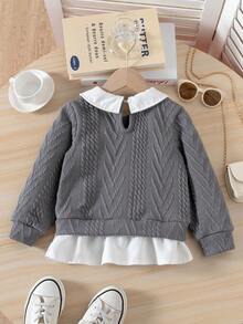 Genkimix Kids 少女提花荷叶边领长袖运动衫