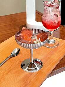 Joivida 1件/2件不锈钢冰淇淋杯、高脚杯、夏季不锈钢甜点碗、水果沙拉碗、枣子零食杯、咖啡杯 - 銀色 - 查看 8