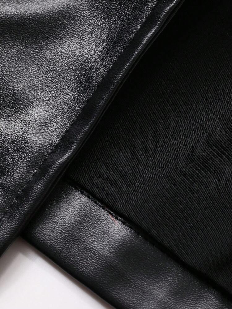 Women's Casual Striped Color Block PU Leather Regular Jacket, Autumn Women Coats