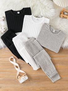 SHEIN 6pcs Tween Boys Thermal Underwear Set, Ribbed Thermal Lined Crew Neck Long Sleeve Top And Long Pants Base Layer, Suitable For School, Birthday, Fall And Winter