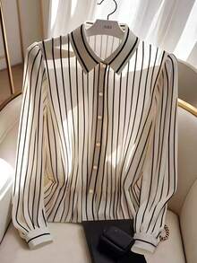 Franclia Gestreiftes Freizeithemd in Große Größen, Businessbluse