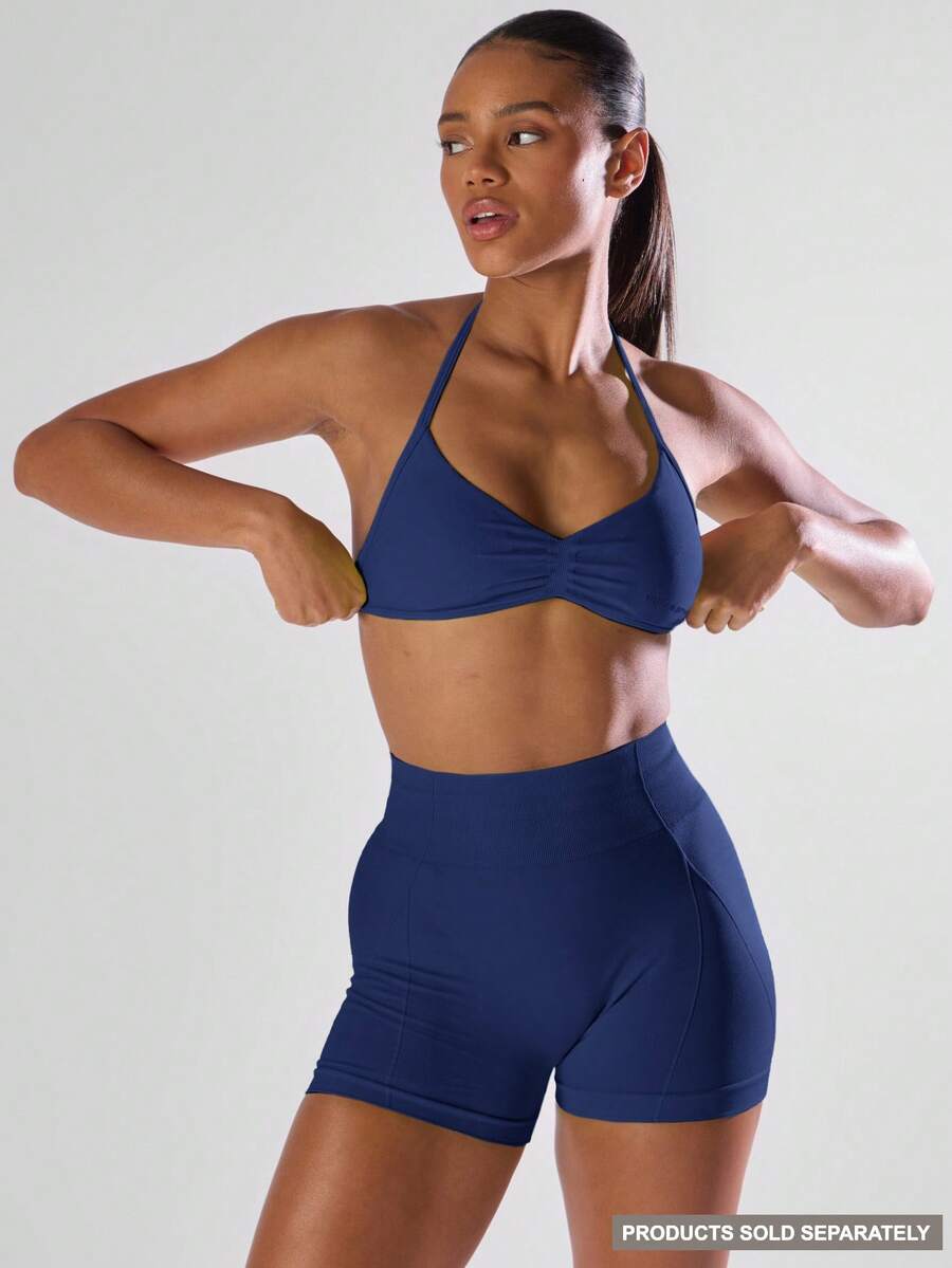 Musera Sport 纯色褶皱露背吊带运动文胸，舒适透气，适合健身房、跑步、俱乐部、板式网球、网球、匹克球、瑜伽、普拉提、日常休闲等运动。 - 藏蓝色 - 查看 1