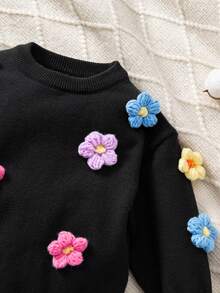 SHEIN Bộ đồ bé gái thời trang thanh lịch, dễ thương, thường ngày, áo len kẻ caro màu đen, họa tiết hoa 3D nổi bật, kiểu dáng rộng rãi, vai rớt, gồm áo len và quần, thích hợp mặc mùa thu đông. Áo len đen hai mảnh, họa tiết hoa 3D, thiết kế thời trang hiện đại, có thể mặc trong nhà và ngoài trời, kiểu dáng đơn giản, phù hợp cho mặc trong nhà, ngoài trời, hàng ngày, thể thao, vui chơi, tiệc tùng, chụp ảnh, kỳ nghỉ, lễ hội. - Nhiều màu - Xem 5