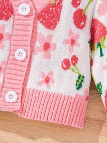 SHEIN Infant/Toddler Girls' Strawberry Print Knit Cardigan Autumn Winter Clothes ForGirln - Multicolor - View 6