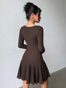 Jeanoix Women's Solid Color Minimalist Long Sleeve Casual Dress