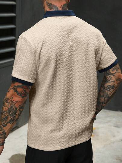Manfinity CasualCool Áo Polo nam cỡ lớn phối màu tương phản, áo tay ngắn màu kem cho nam, áo polo nam móc len, áo len cổ chữ V cài nút, áo sơ mi dệt kim tay ngắn cho nam, thích hợp cho thời trang thường ngày, những chuyến đi cuối tuần, hoạt động ngoài trời, du lịch, môi trường làm việc thoải mái hoặc các dịp bán trang trọng, quà tặng cho bạn trai/chồng, quà kỷ niệm, trang phục Giáng sinh, áo polo dệt kim nam, áo sơ mi nam móc len.