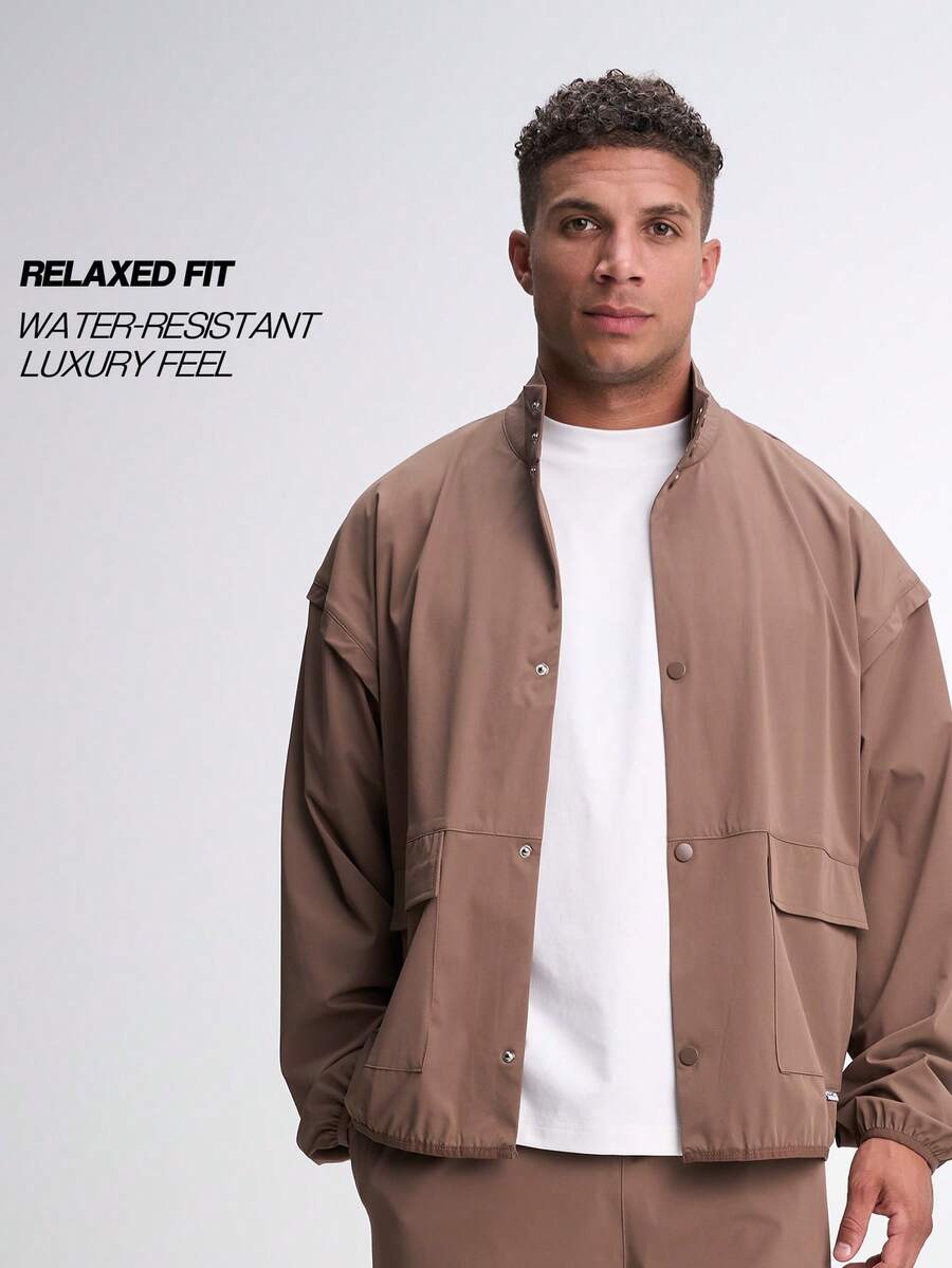 Men's Zip-Up Collar Sports Long Sleeve Jacket - Coffee Brown - View 1