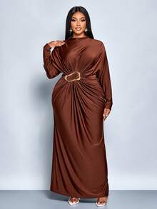 SOLERSUN 女士优雅假日纯色长袖金属装饰紧身连衣裙长款女装度假浪漫婚礼宾客毕业舞会节日 - 咖啡棕 - 查看 5