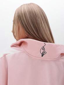 BABYPHAT Áo nỉ cổ cao cỡ lớn có khóa kéo in chữ và họa tiết mèo cho trang phục dạo phố thường ngày mùa đông - Hồng - Xem 7