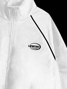 Manfinity Dauomo Men's Casual Letter Print Reflective Contrast Stripe Long Sleeve Jacket - White - View 4