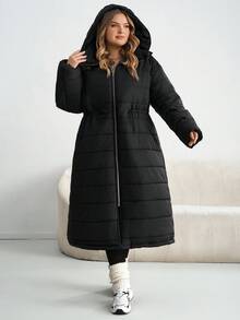 SHEIN CURVE+ Abrigo largo con capucha grueso de invierno para tallas grandes Shine Curve - Negro - Ver 6