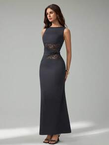 SHEIN Tall Váy dài ren đen thanh lịch dành cho nữ, Váy nữ thanh lịch, Trang phục dự tiệc dành cho nữ, Váy năm mới dành cho nữ, Váy đen dành cho nữ, Trang phục năm mới dành cho nữ, Váy dự tiệc năm mới - Màu xám đen - Xem 7