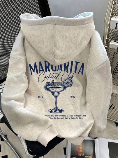 SHEIN Women's Letter & Beverage Print Casual Drop Shoulder Sweatshirt