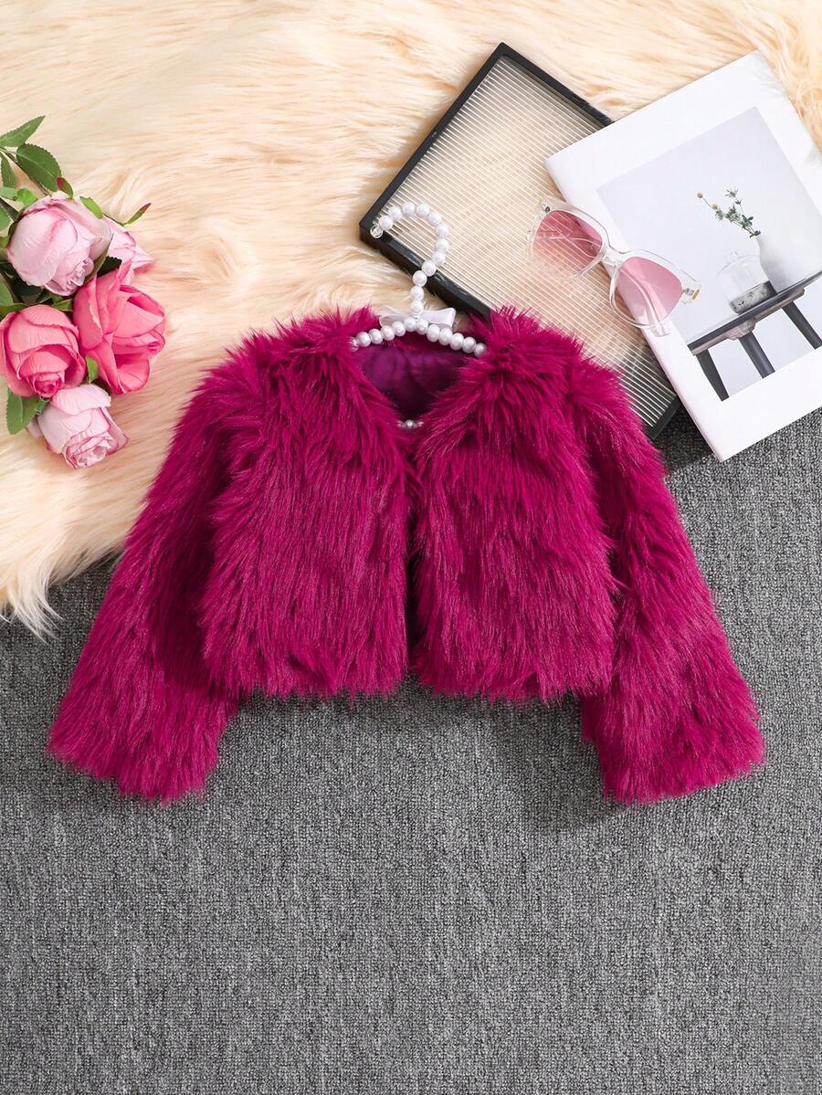 Elladie kids Girls Fashionable Faux Fur Trim Vest Jacket, Elegant Casual Outerwear For Autumn/Winter