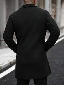 Manfinity CasualCool Men's BPlus-Size Utton Front Long-Sleeved Pocket Simple Casual Overcoat, For Going Out, Gifts For Friends, Husbands And Boyfriends, Fall Winter