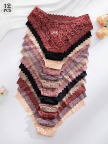 SHEIN Bộ 12 quần lót ren gợi cảm lãng mạn dành cho nữ, đồ lót trong suốt - Nhiều màu - Xem 4