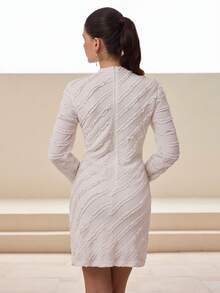 Modelyn Váy dự tiệc tay dài ôm sát, khoét lỗ Jacquard màu trơn dành cho nữ - Màu be - Xem 7