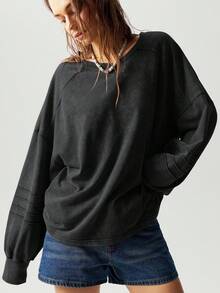 Bohemela Áo nỉ tay raglan rộng rãi, thường ngày cỡ lớn dành cho nữ, mùa thu - màu đen - Xem 4