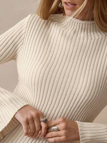 Florisole Bohemian Flare Sleeve Turtleneck Sweater Daily Casual - Apricot - View 4